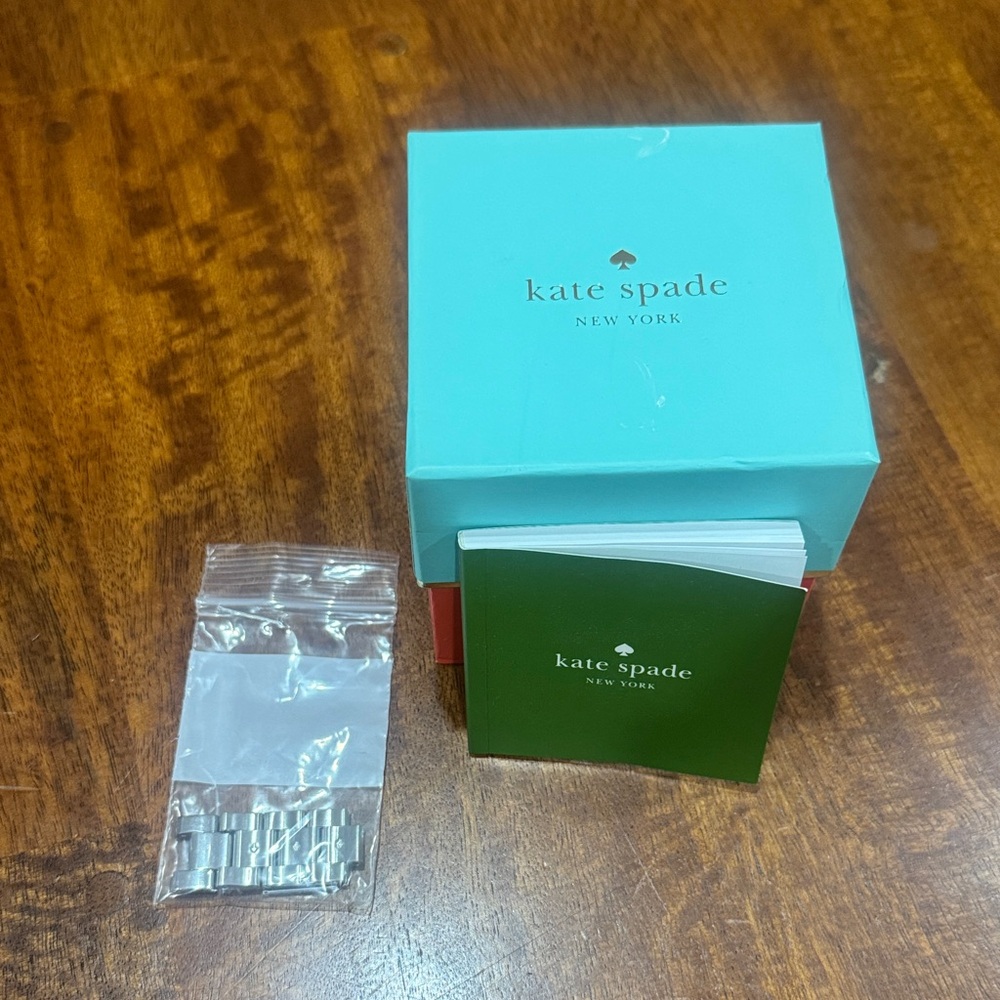 kate spade gift box w/ booklet & silver links & watch pillow/ holder